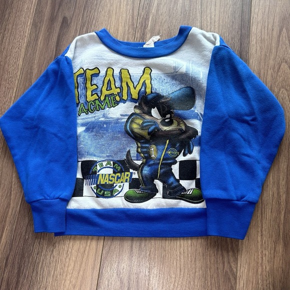 Nascar Other - VINTAGE 90s NASCAR Racing Taz Sweatshirt Toddler 24M 2T Blue Looney Tunes